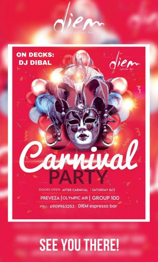 Carnival Party απόψε στο Diem Espresso Bar!